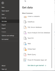 Power BI Desktop Get Data panel